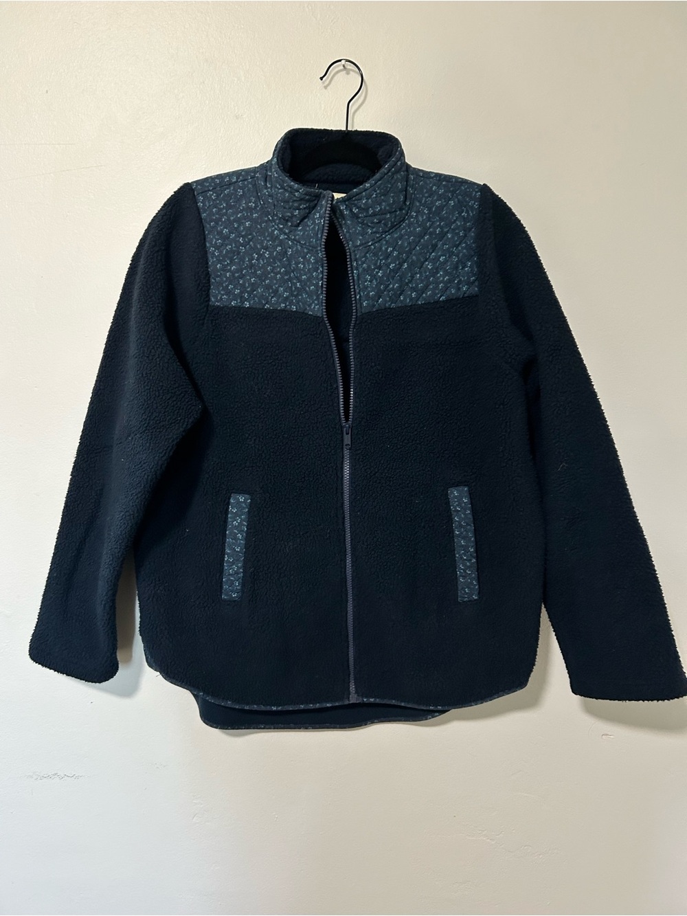 Madewell Navy Sherpa Jacket with Quilted Floral Accents